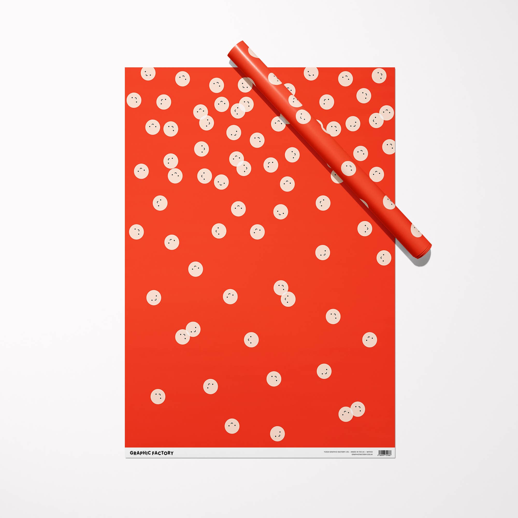 Red Smiley Faces Wrapping Paper | Sustainably Printed in the UK | B2 Sheet