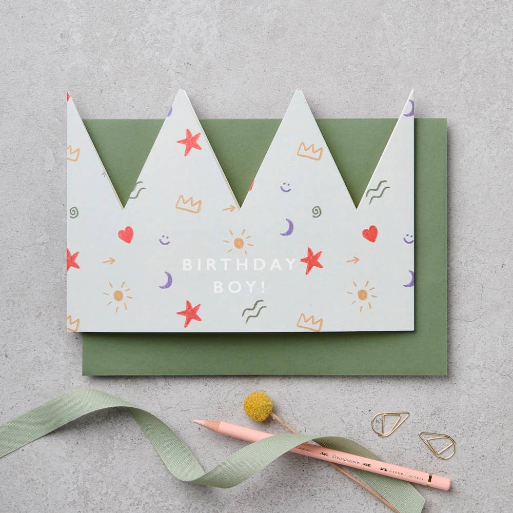 Patterned Paper Crown Birthday Card by Katie Leamon