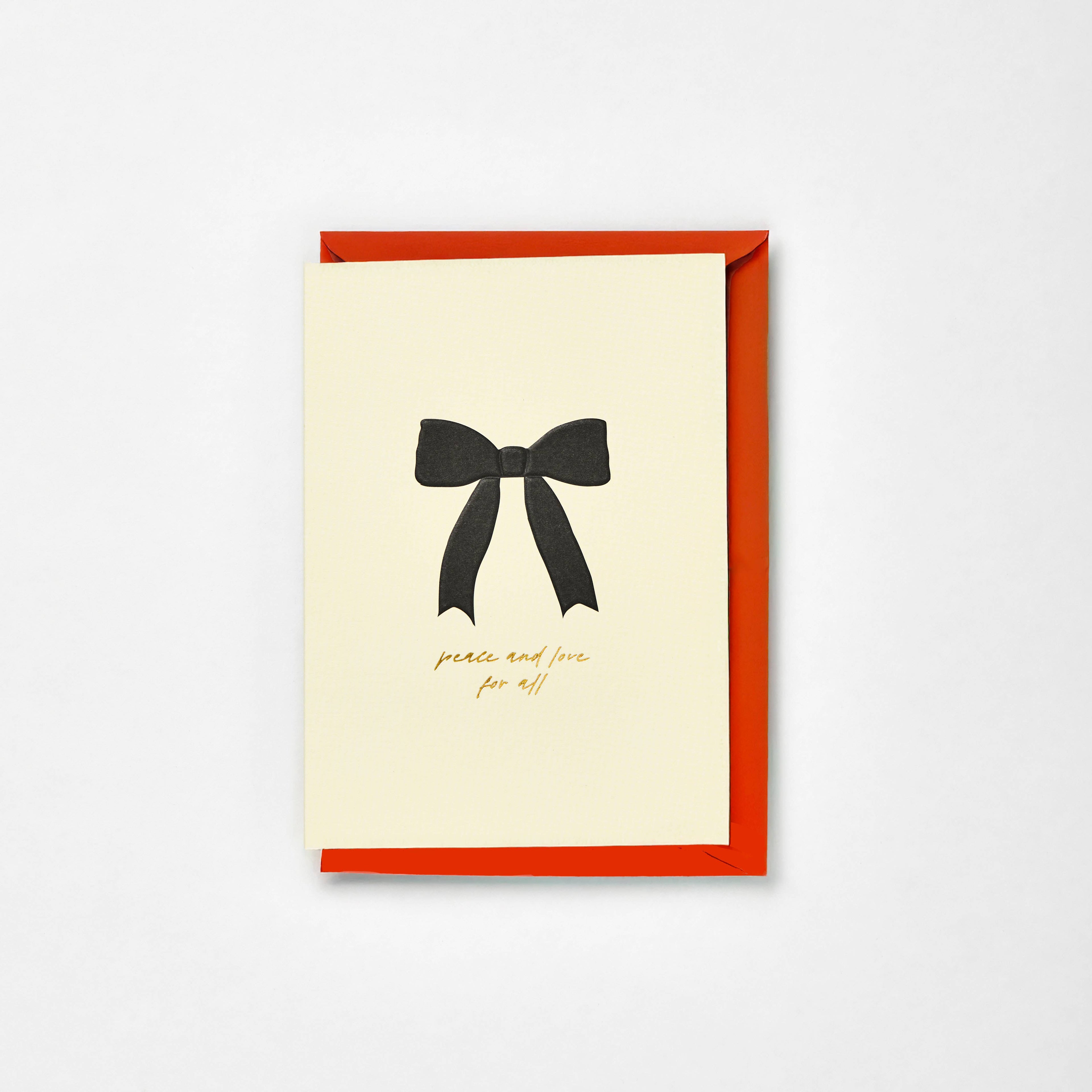 Embossed & Gold Foiled 'Peace and love for all' bow card