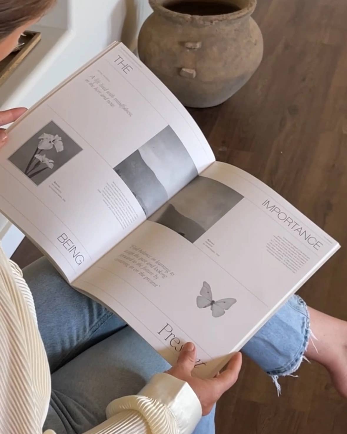 Minimalist beige guided journal titled "The Reset Guide" with soft circular design, created for personal growth and self-reflection through past, present, and future prompts.